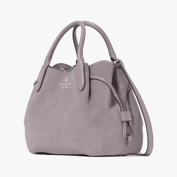 Kate Spade Dumpling Suede Small Satchel Crossbody Hare Grey NWT - Picture 2 of 4